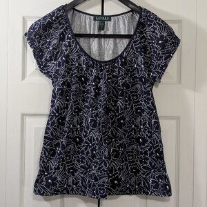 Lauren Ralph Lauren Women Top Scoop Neck Short Ruffled Sleeve Floral Pattern